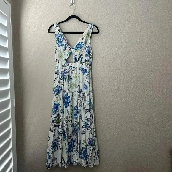 Zara Floral Keyhole Front Cotton Spring Summer Dress Midi Lightweight Medium - Picture 2 of 10